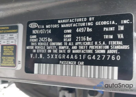 2015 Kia Optima Sxl Turbo from USA, damaged, VIN 5XXGR4A61FG427760